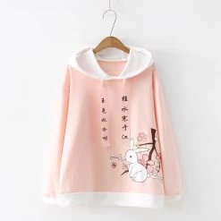 Juwas CLOTHING Cartoon Rabbit Sakura Drawstring Hoodie