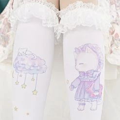 Juwas CLOTHING Kawaii Dreamy Lolita Cat Print Knee Socks