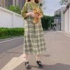 Juwas CLOTHING Green Plaid Long Dress Oversized Shirt Set