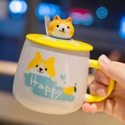 Juwas Cute Corgi Dog Ceramic Mug With Lid NEW ARRIVAL