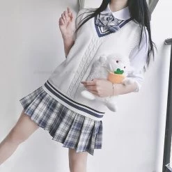 Juwas Basic White Striped School Vest Sweater CLOTHING