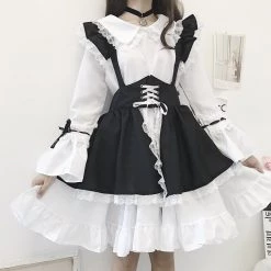 Juwas CLOTHING Lolita Maid Girl Ruffle Collar Mini Dress