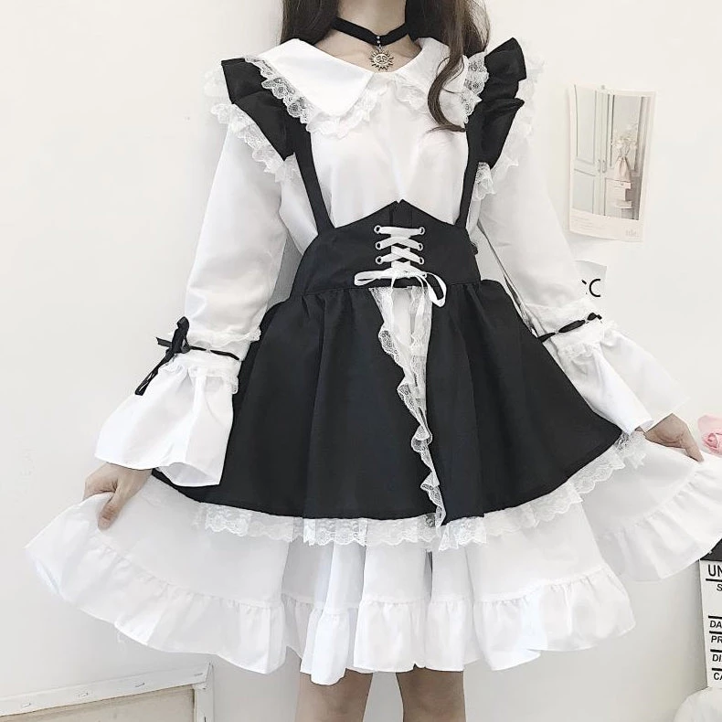 Juwas CLOTHING Lolita Maid Girl Ruffle Collar Mini Dress 3 Juwas CLOTHING Lolita Maid Girl Ruffle Collar Mini Dress