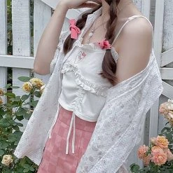 Juwas Floral Love Heart Embroidery Ruffle Tops NEW ARRIVAL