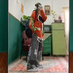 Juwas Chic Paint Mess Print Denim Pants NEW ARRIVAL