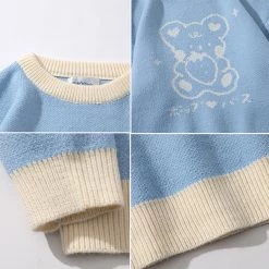 Juwas Bear Japanese Letter Print Loose Sweater CLOTHING
