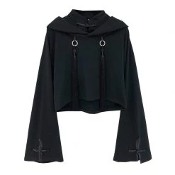 Juwas.com Online Store Gothic Tassels Flare Sleeves Hooded Top