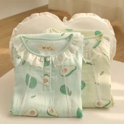 Juwas NEW ARRIVAL Green Avocado Cotton Sheer Nightgown