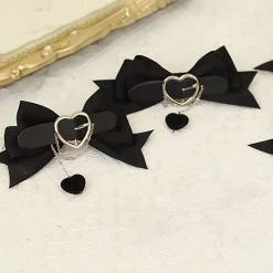 Juwas NEW ARRIVAL Heart Lock Black Ribbon Hair Bow