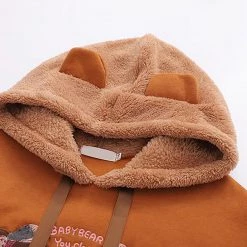 Juwas Babe Bear Embroidery Warm Hoodie
