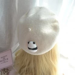 Juwas NEW ARRIVAL Panda Back White Beret Hat