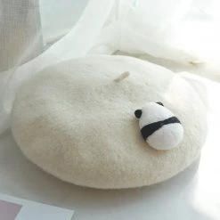 Juwas NEW ARRIVAL Panda Back White Beret Hat