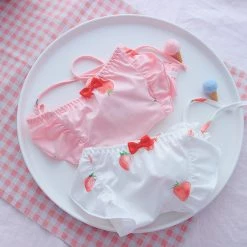 -Juwas Cute Tie Knot Strawberry Bikini Panty