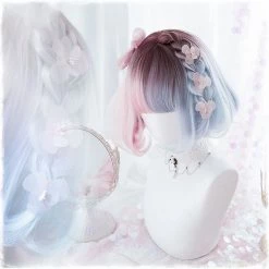 Juwas Harajuku Pink And Blue Ombre Waterfall Braided Wig