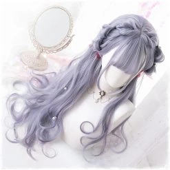 Juwas Harajuku Ash Grey Air Bangs Long Wavy Wig