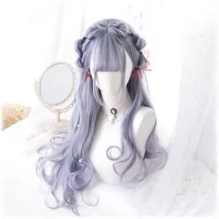 Juwas Harajuku Ash Grey Air Bangs Long Wavy Wig