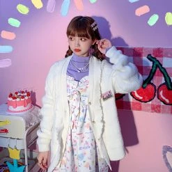 Juwas Lace Ruffle Knitted Cardigan Sweater