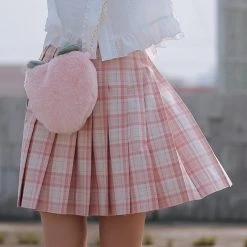 -Juwas Japanese JK Pink Plaid Pleated Skirt NEW ARRIVAL