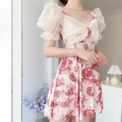Juwas NEW ARRIVAL Rosy French Sleeve Swimsuit Dress
