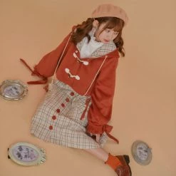 -Juwas NEW ARRIVAL Red N Beige Autumn Season Skirt Coat