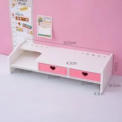 Juwas Kawaii Hearts Pink Wooden Desk Organizer