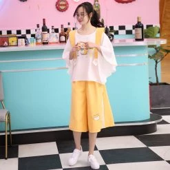 -Juwas Kawaii Corgi Print Sailor Collar T-shirt And Pant Set NEW ARRIVAL