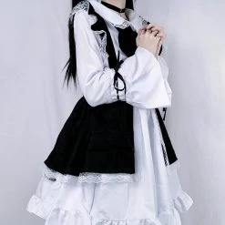 Juwas Lolita Maid Front Bow Lace Up Mini Dress 11 Juwas Lolita Maid Front Bow Lace Up Mini Dress