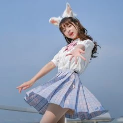 Juwas JK Uniform Pastel Blue Plaid Mini Skirt