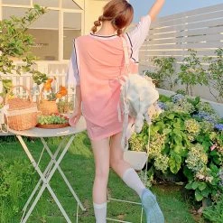 Juwas Bear Print Oversize Pink Jersey Shirt NEW ARRIVAL