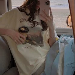 Juwas Vintage Sunset Print Loose T-shirt