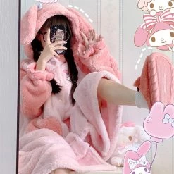 Juwas My Melody Pink Plush Hoodie Dress NEW ARRIVAL