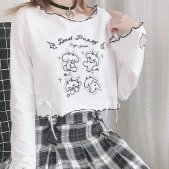 Juwas Devil Puppy Print Bowknot T-shirt