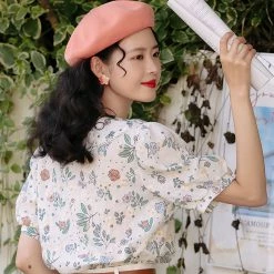 Juwas Floral Print Doll Collar Chiffon Shirt NEW ARRIVAL