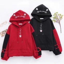Juwas Kitty Embroidery Pocket Hoodie CLOTHING 13 Juwas Kitty Embroidery Pocket Hoodie CLOTHING