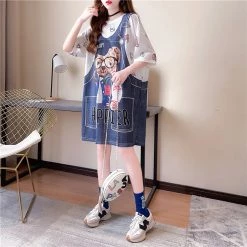 Juwas Cute Cartoon Bear Print Loose Summer T-shirt NEW ARRIVAL