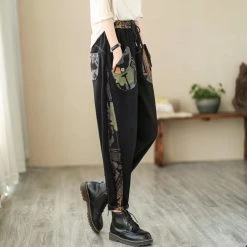 Juwas Letters Print Elastic Waist Harem Pants