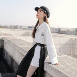 Juwas NEW ARRIVAL Cross Detail Chic Polo Tops Dress With Wrap On Skirt