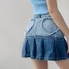 Juwas Vintage Love Denim Pleated Skirt