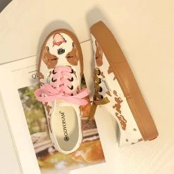 Juwas Shoes Happy Brown Dog Lace Canvas Sneakers