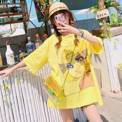 Trendy Tops Anime Blonde Girl Ladies Oversized Shirts | Juwas