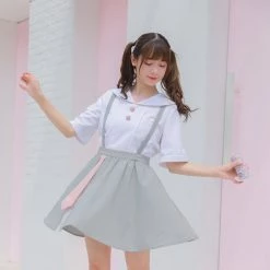 Juwas Kawaii Sailor Shirt And Mini Suspender Skirt NEW ARRIVAL