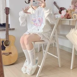 Juwas Fluffy Puppy Print Soft Pastel Hoodie