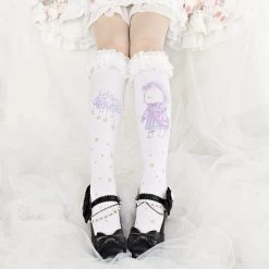 Juwas CLOTHING Kawaii Dreamy Lolita Cat Print Knee Socks