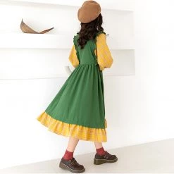 Juwas NEW ARRIVAL Countryside Plaid Long Sleeve Midi Dress