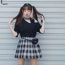 Juwas Harajuku Black Off The Shoulder T-Shirt