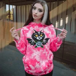 Juwas CLOTHING Gothic Bat Print Pocket Hoodie