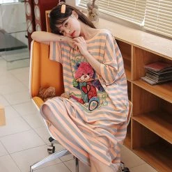 Juwas Bear Embroidery Stripe Loose Cotton Pajamas NEW ARRIVAL 17 Juwas Bear Embroidery Stripe Loose Cotton Pajamas NEW ARRIVAL