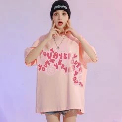 Juwas NEW ARRIVAL Graffiti Letter Print Cotton Loose T-shirt