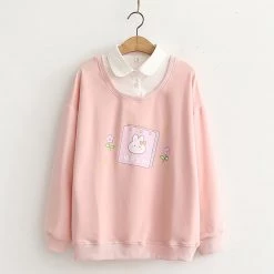 Juwas Cartoon Print Fake Two Piece Hoodie