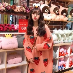 Juwas.com Online Store Cute Strawberry Loose Long Sweater Dress NEW ARRIVAL